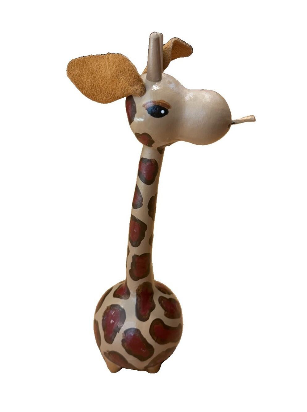 Vtg Artisan Giraffe Gourd Handcrafted Painted Folk Art Jungle Animal 12” Leather